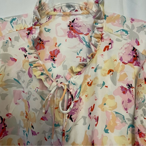 Chic Pink and Yellow Ruffled Long Sleeve Blouse - Picture 4 of 6